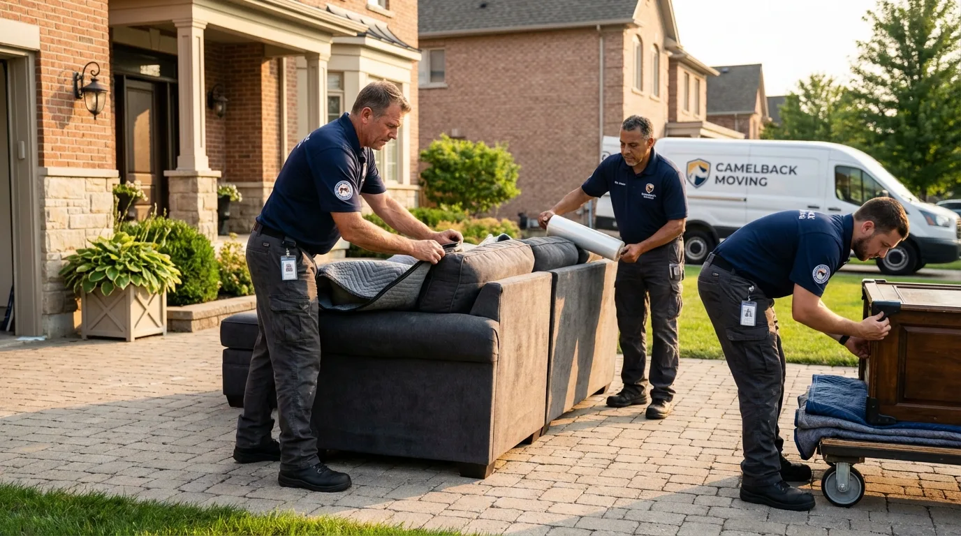 Large estate moving crew wrapping furniture in Pacific, WA